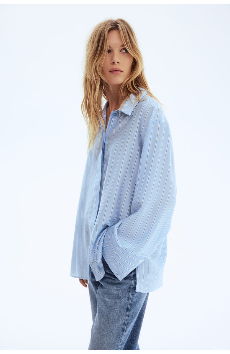 H&M Oversized Shirt, Alternate, color, Light Blue/Striped