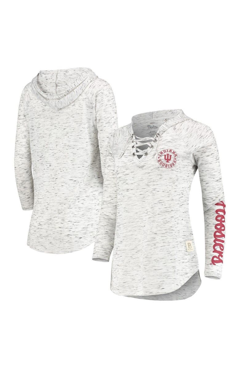 PRESSBOX Women's Pressbox Gray Indiana Hoosiers Space Dye Lace-Up V-Neck Long Sleeve T-Shirt, Alternate, color,