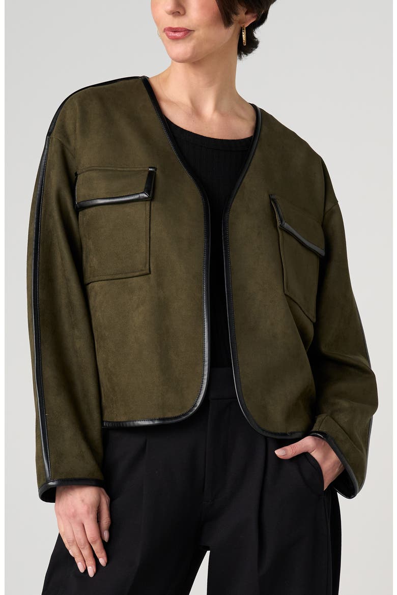 Relaxed Open Front Faux Suede Jacket, Main, color, DARK OLIVE