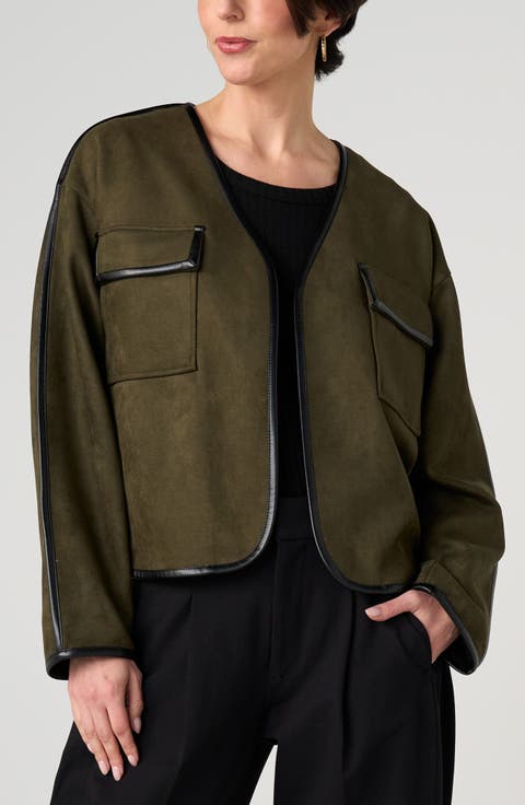 Relaxed Open Front Faux Suede Jacket