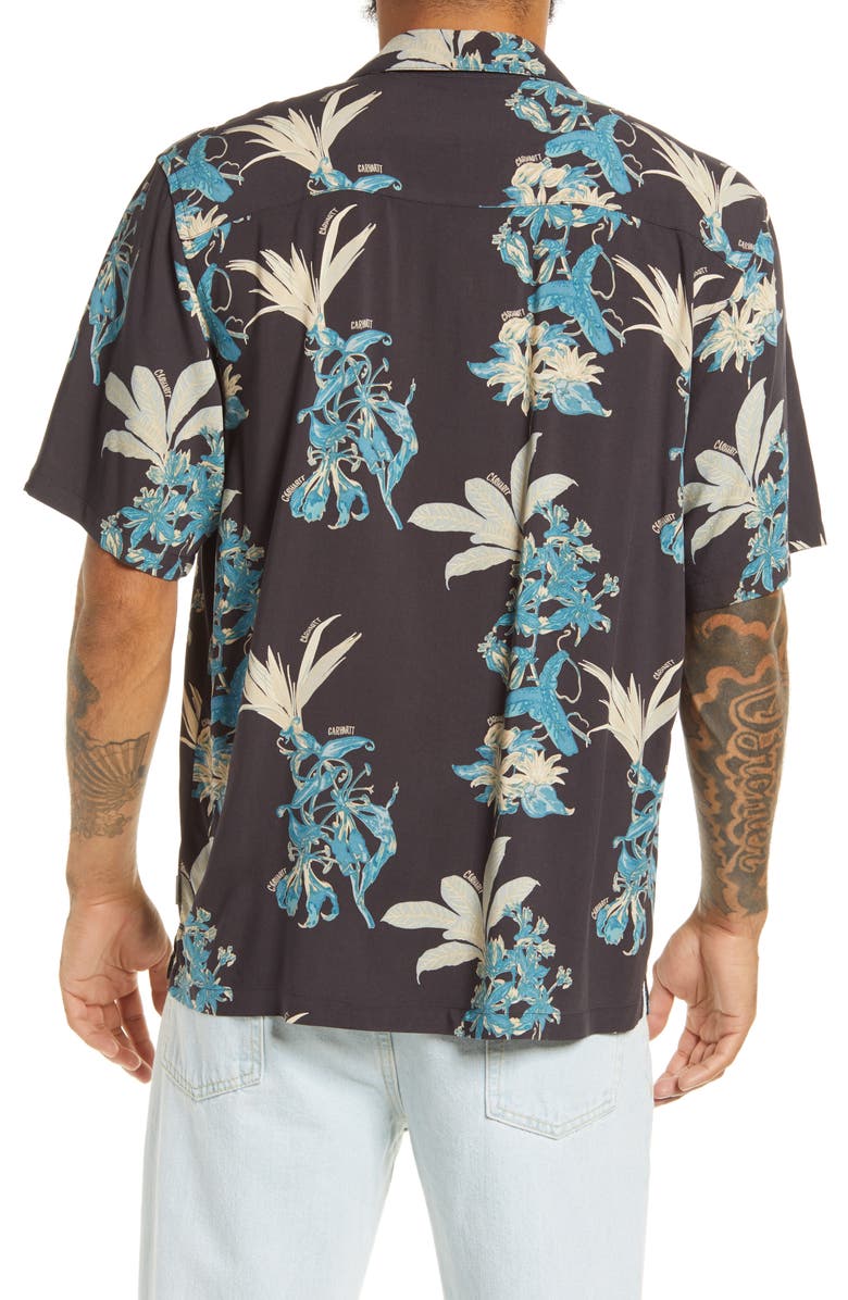 Carhartt Work In Progress Floral Print Short Sleeve Camp Shirt, Alternate, color,