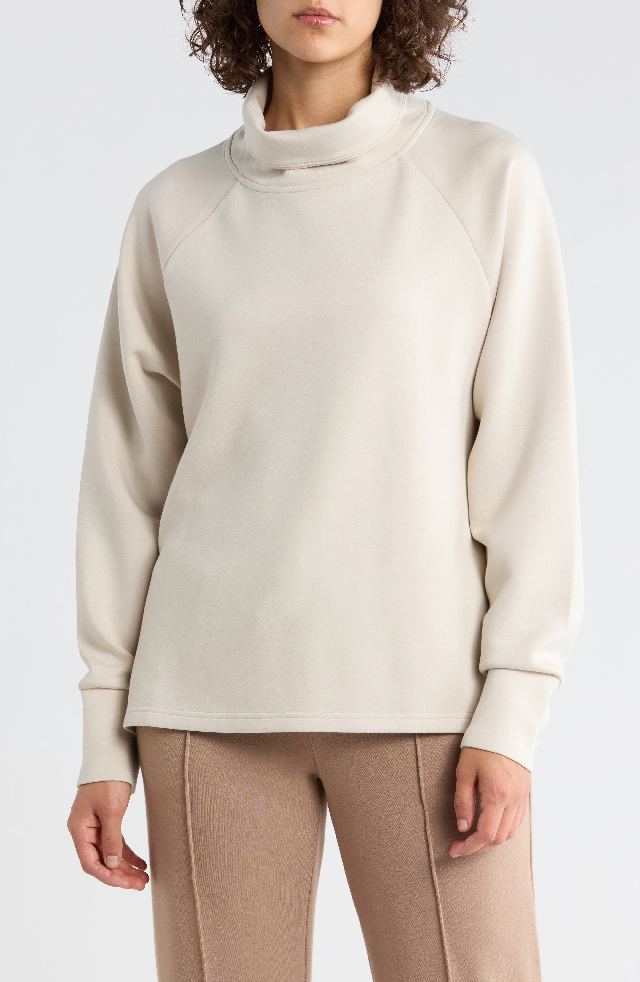 Z By Zella Whisper Knit Turtleneck Sweatshirt In Metallic