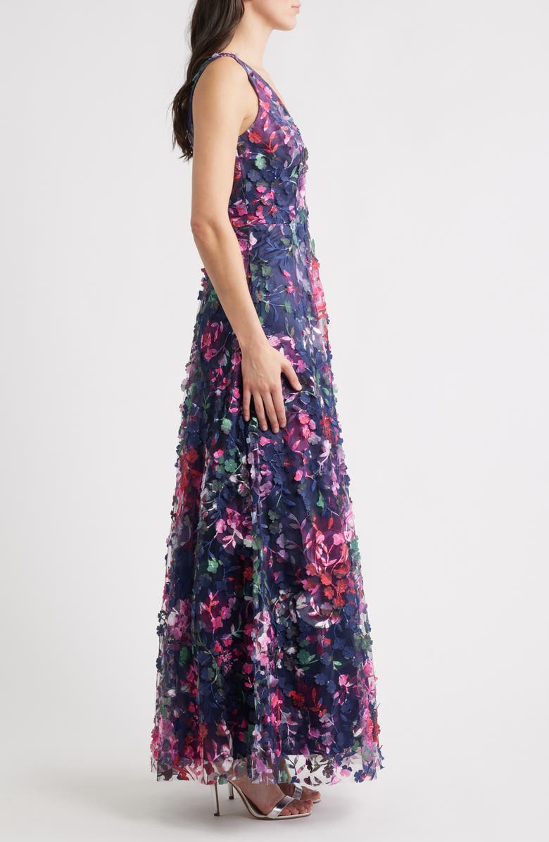 Eliza J Floral Appliqué Sleeveless A-Line Gown, Alternate, color, Navy Multi