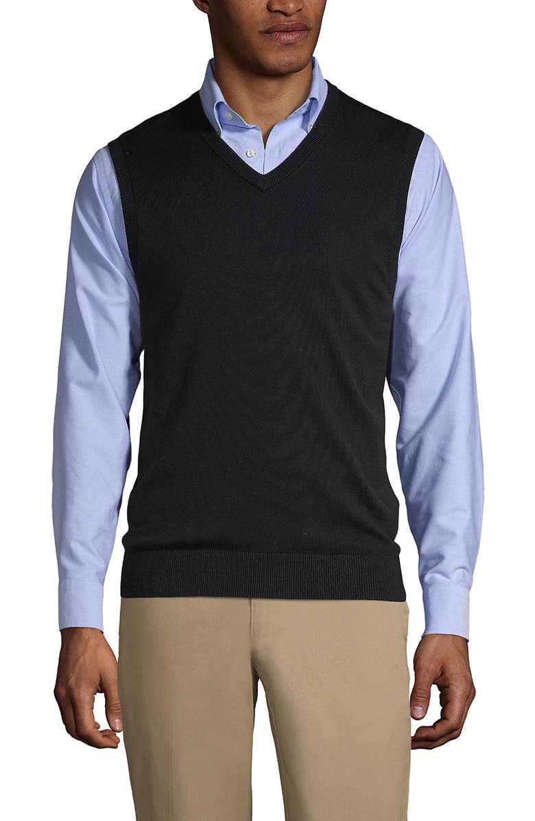 Lands' End School Uniform  Cotton Modal Fine Gauge Sweater Vest, Main, color, Black