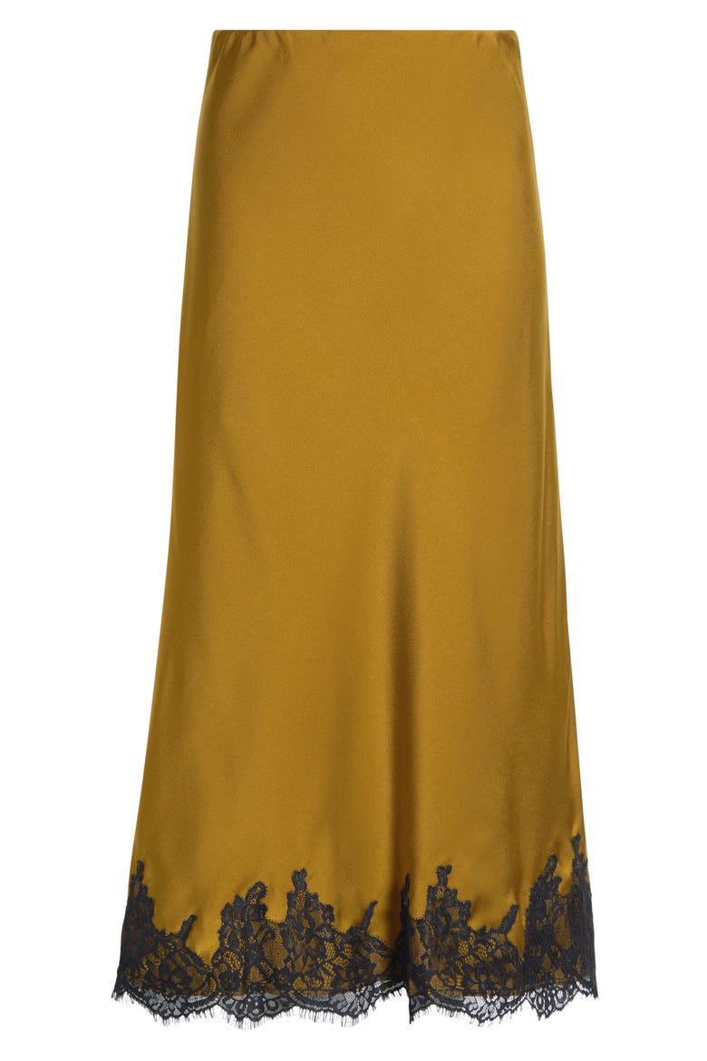 Vienna Lace Trim Satin Skirt, Alternate, color, GOLD