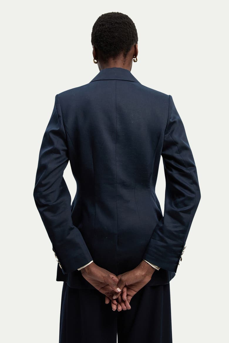 Tailored Linen Single Breasted Blazer, Alternate, color, Navy