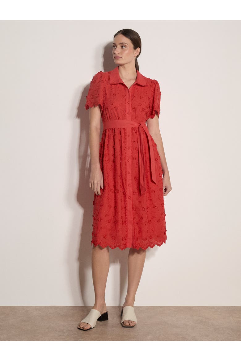 3d Embroidered Cotton Midi Dress, Main, color, Red