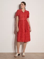 Apricot 3d Embroidered Cotton Midi Dress