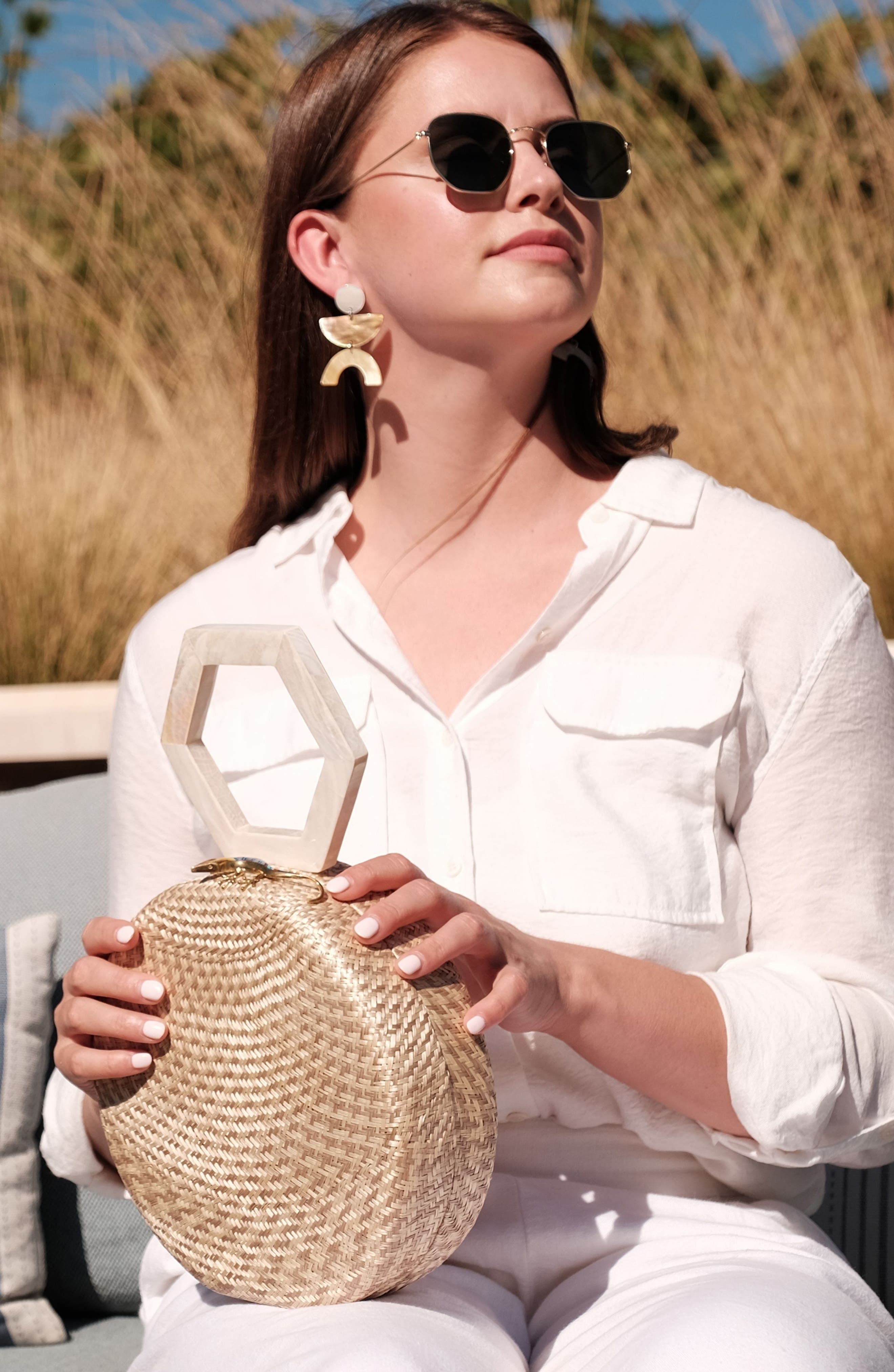 LIKHA Round Handbag with Mother-of-Pearl Handle, Alternate, color, Dusty Rose