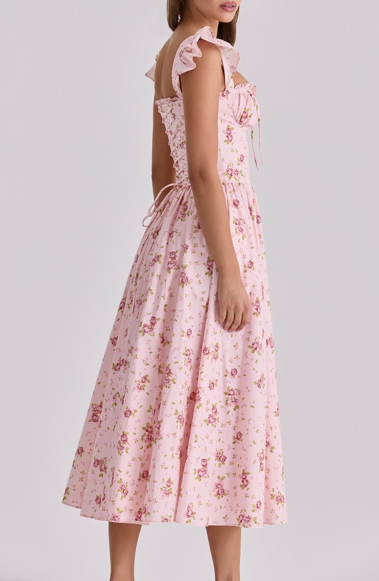 HOUSE OF CB Livia Pink Rose Stretch Cotton Midi Dress, Alternate, color, Pink Vintage