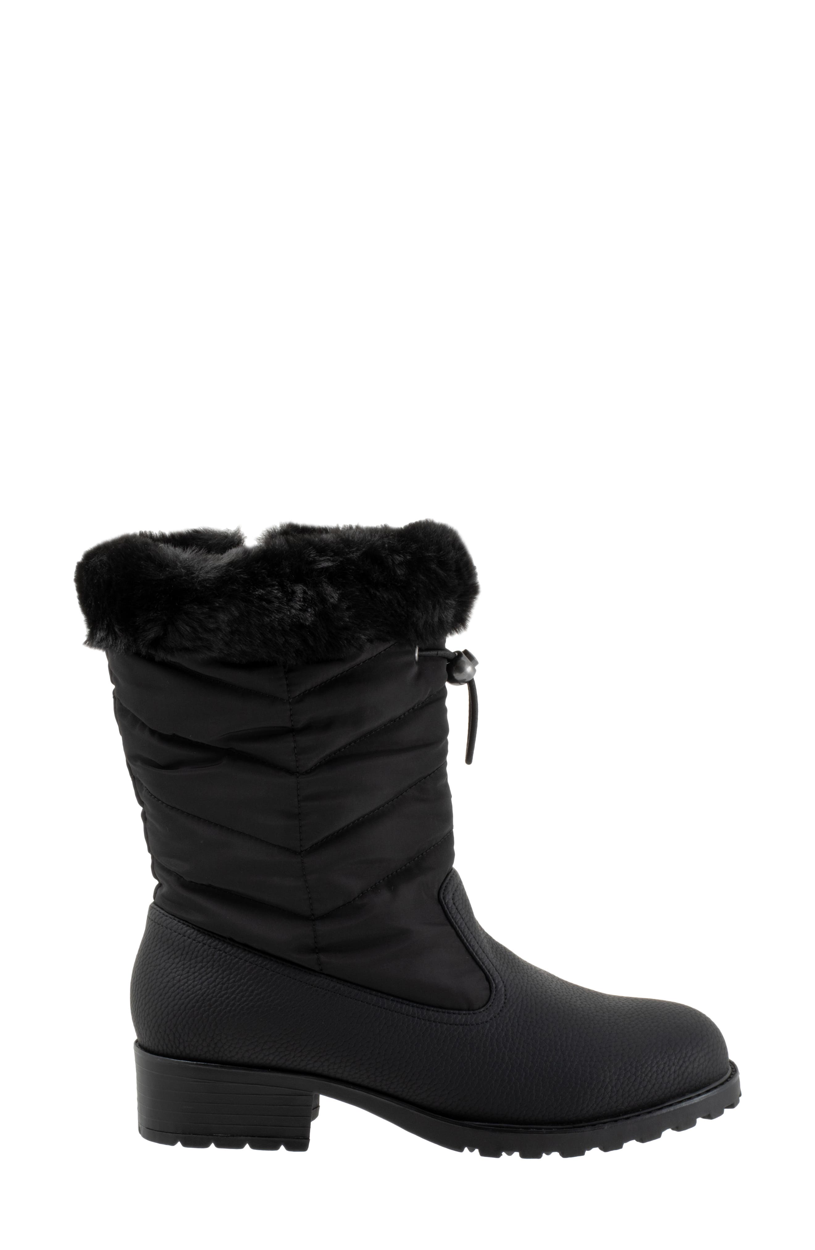 Trotters Bryce Faux Fur Trim Winter Boot, Alternate, color, Black Tumbled