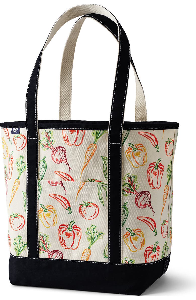 Lands' End Medium Print 5 Pocket Open Top Canvas Tote Bag, Alternate, color, Vegetable Multi/Natural