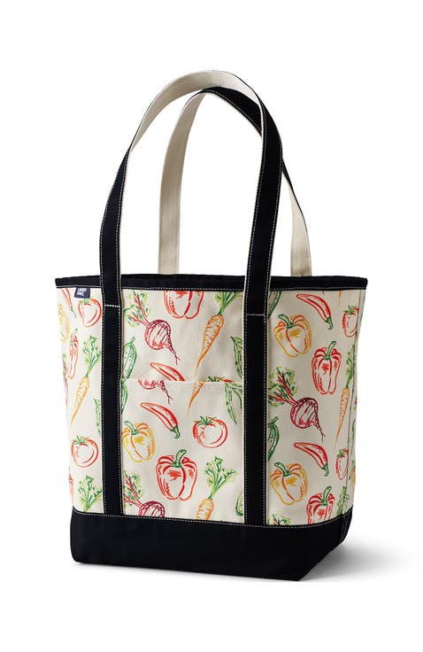 Medium Print 5 Pocket Open Top Canvas Tote Bag