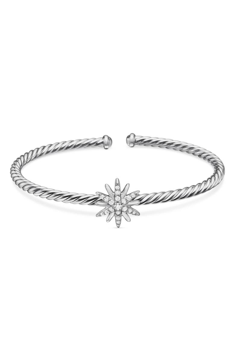 David Yurman Starburst Center Station Bracelet in Sterling Silver with Diamonds, 3mm, Alternate, color, Diamond/ Silver