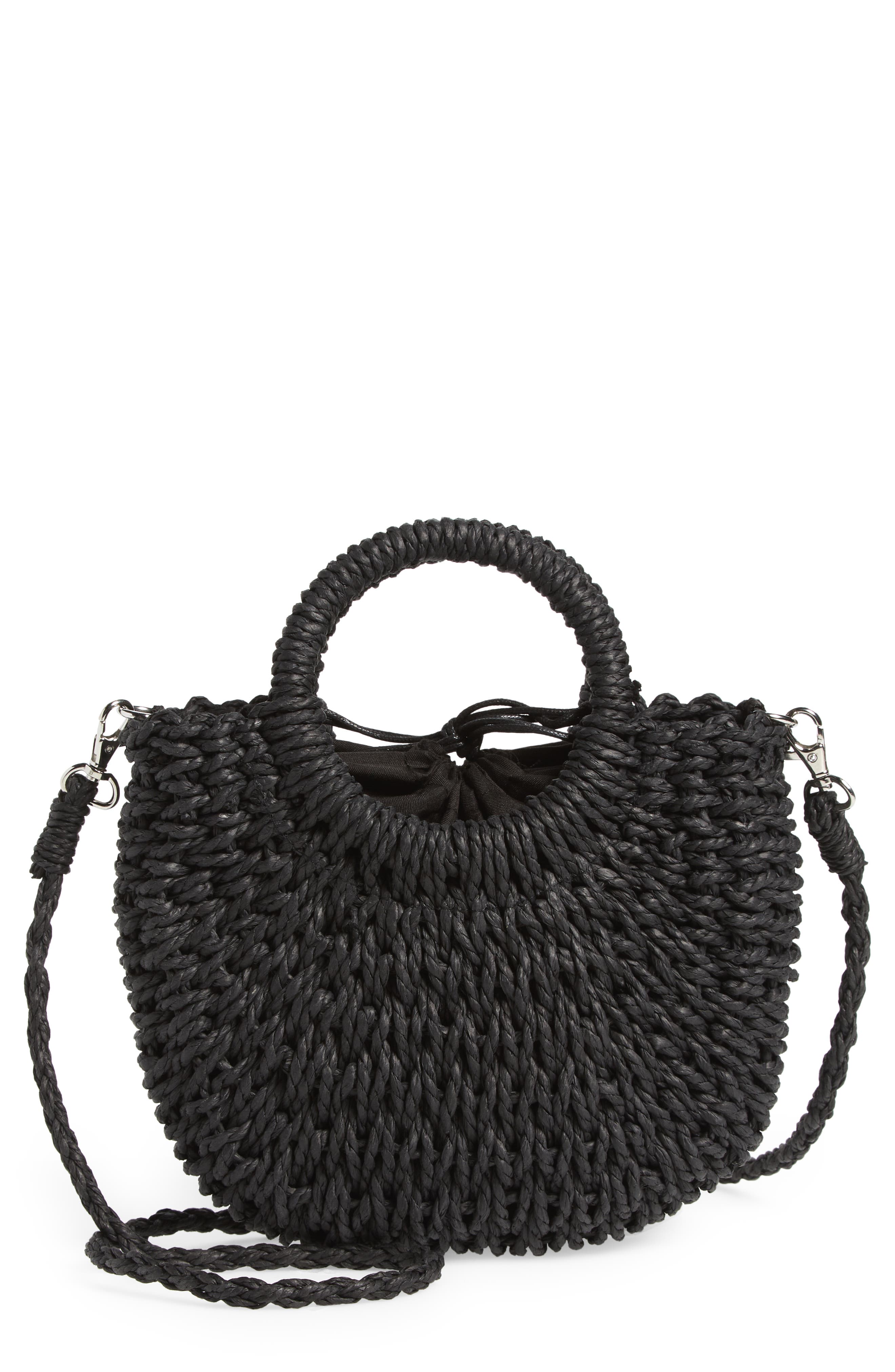 Mali + Lili Straw Half Moon Crossbody Bag, Main, color, 