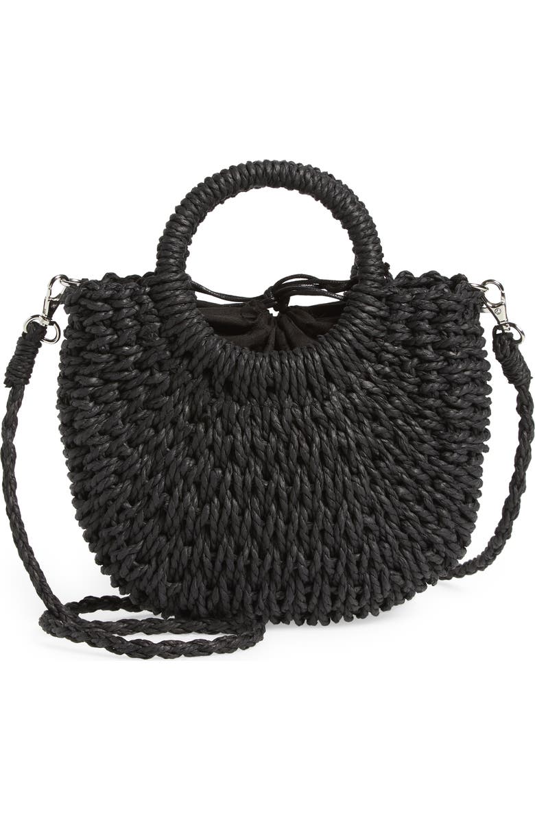 Mali + Lili Straw Half Moon Crossbody Bag, Main, color,
