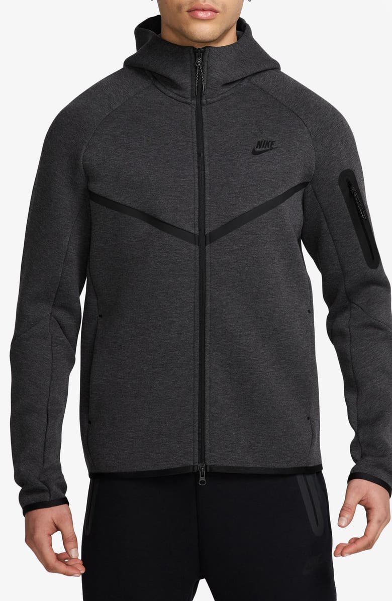 Nike Tech Windrunner Zip Hoodie, Main, color, 032 Black Heather / Black