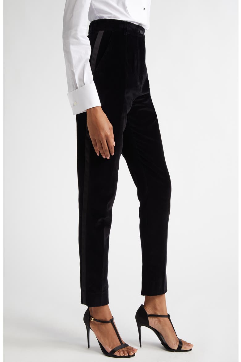 Tailored Velveteen Tuxedo Pants, Alternate, color, N0000 NERO