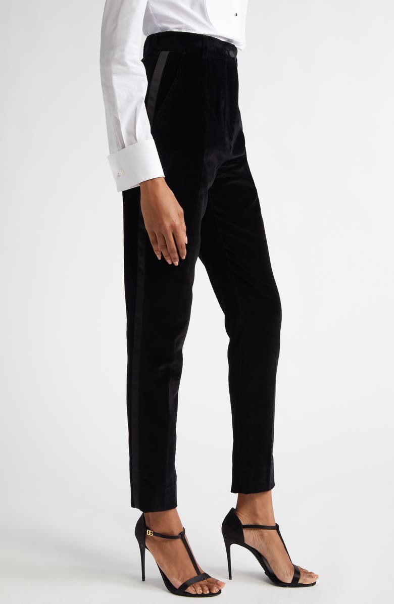 Dolce&Gabbana Tailored Velveteen Tuxedo Pants, Alternate, color, N0000 Nero