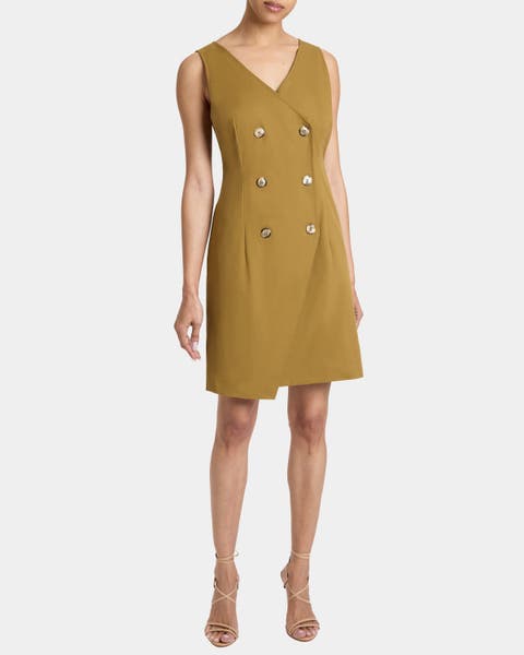 DEE Sleeveless Double Breasted A-Line Dress with Asymmetric Skirt Panel in Stretch Cotton