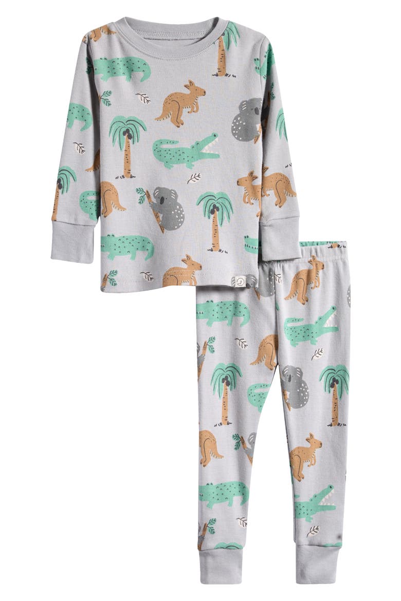 Print Fitted Organic Cotton Two-Piece Pajamas, Main, color, KOALAS