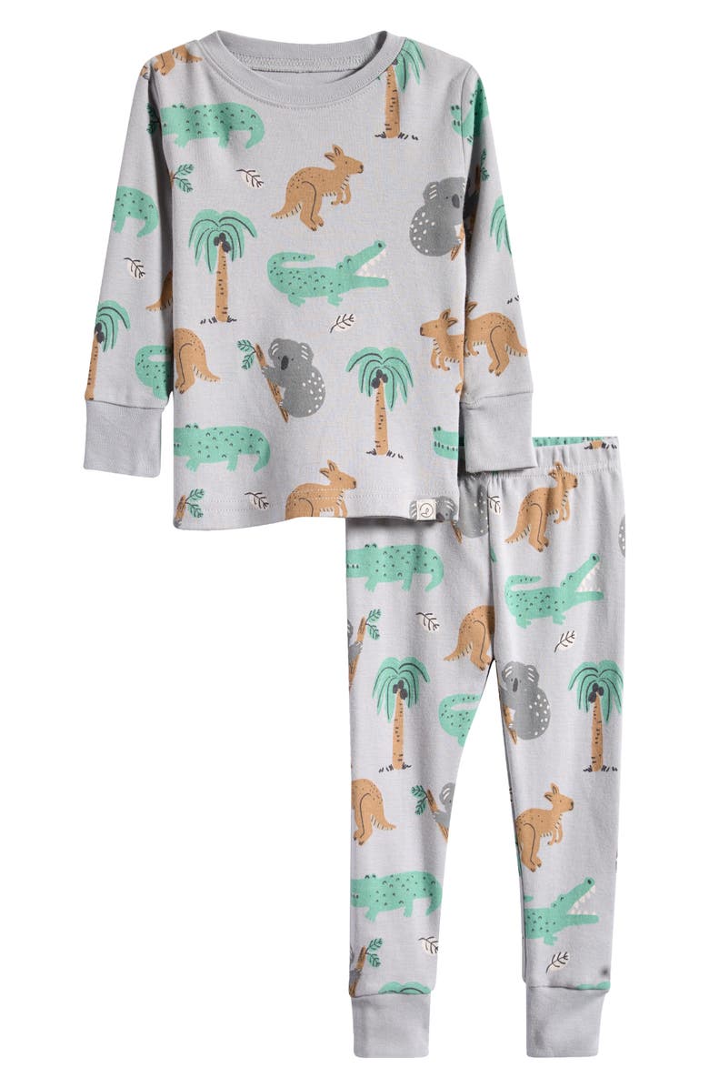 Little Planet Print Fitted Organic Cotton Two-Piece Pajamas, Main, color, Koalas