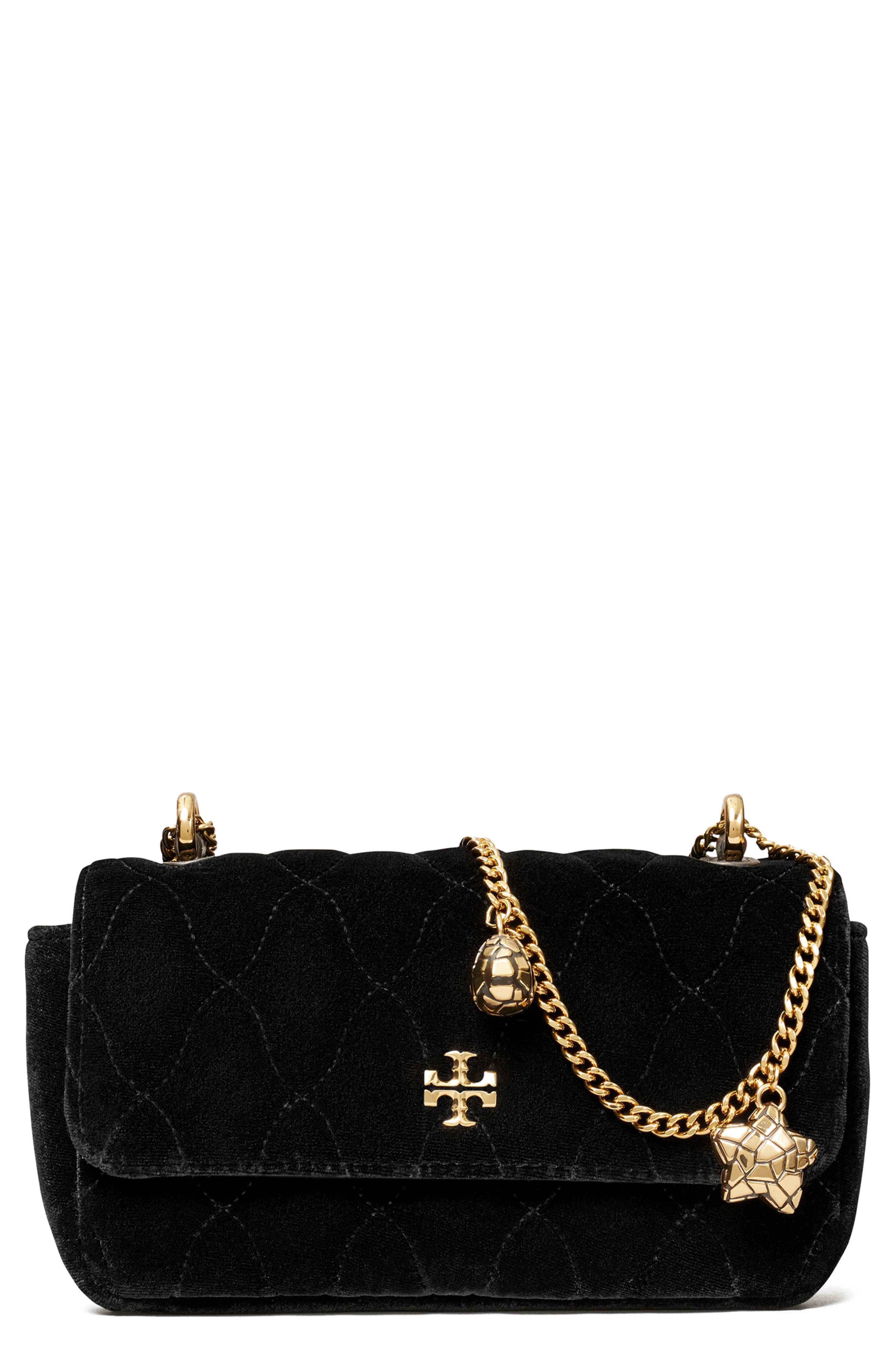 Tory Burch Mini Kira Quilted Velvet Crossbody Bag, Main, color, 
