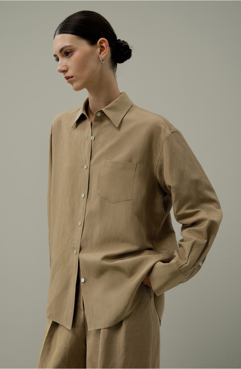 Lilysilk Oversized Silk-Linen Blend Shirt, Alternate, color, Oak