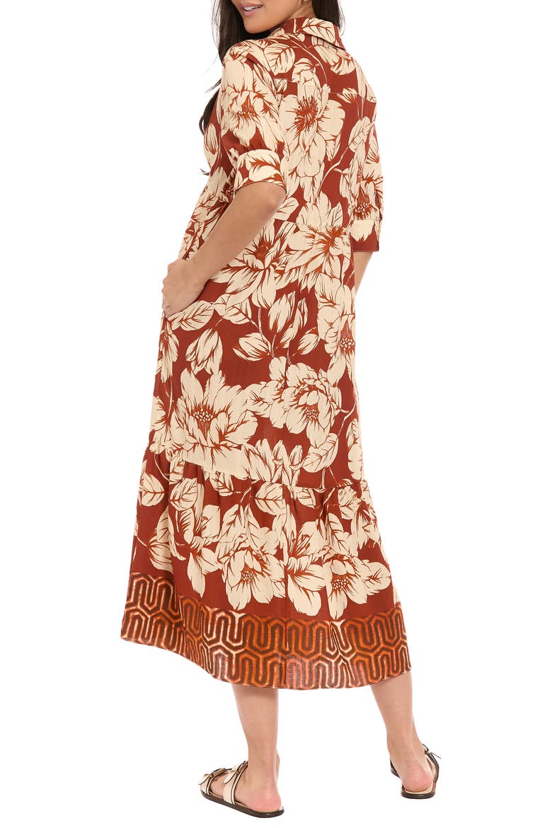 Floral Empire Waist Midi Dress, Alternate, color, RED OCHRE/ECRU