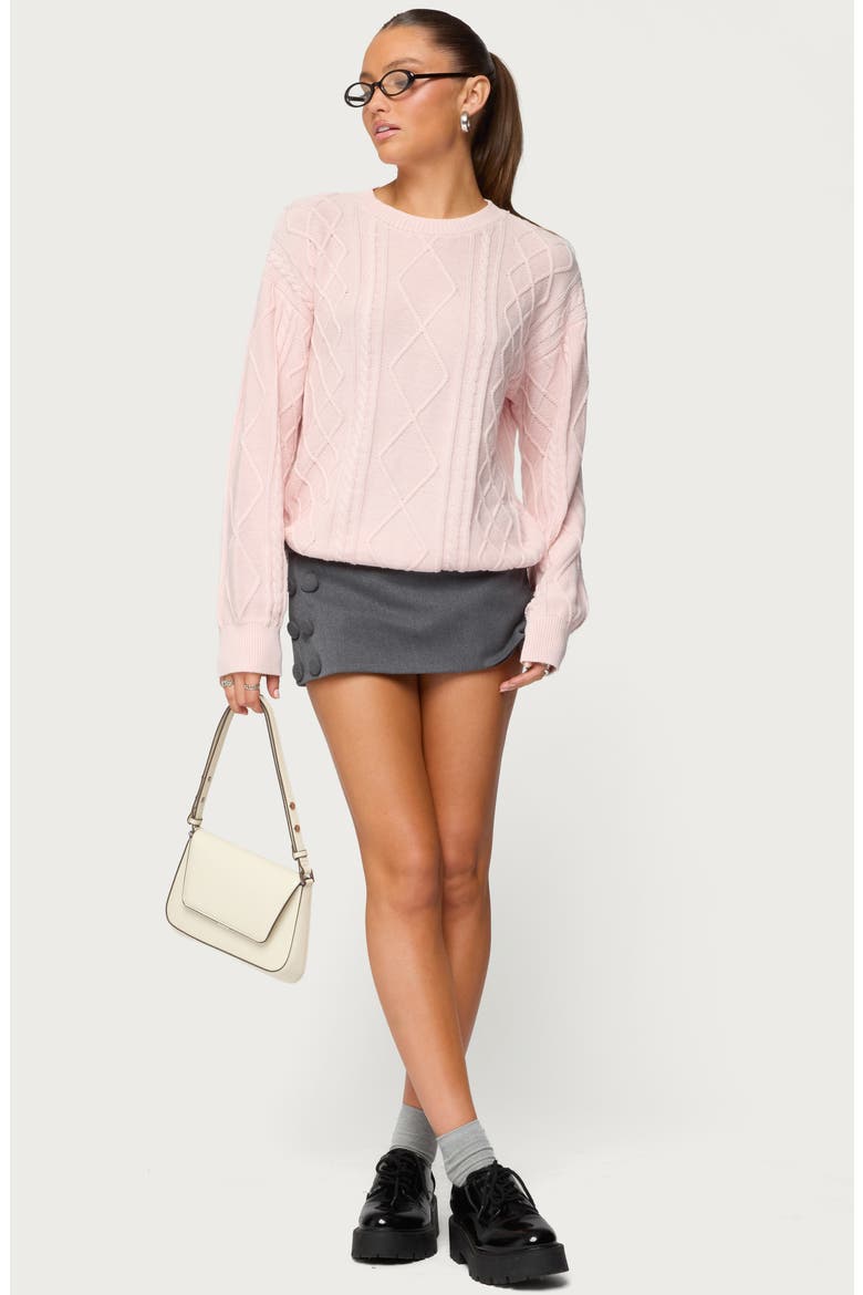 Jessy Oversize Cotton Cable Stitch Sweater, Alternate, color, LIGHT-PINK