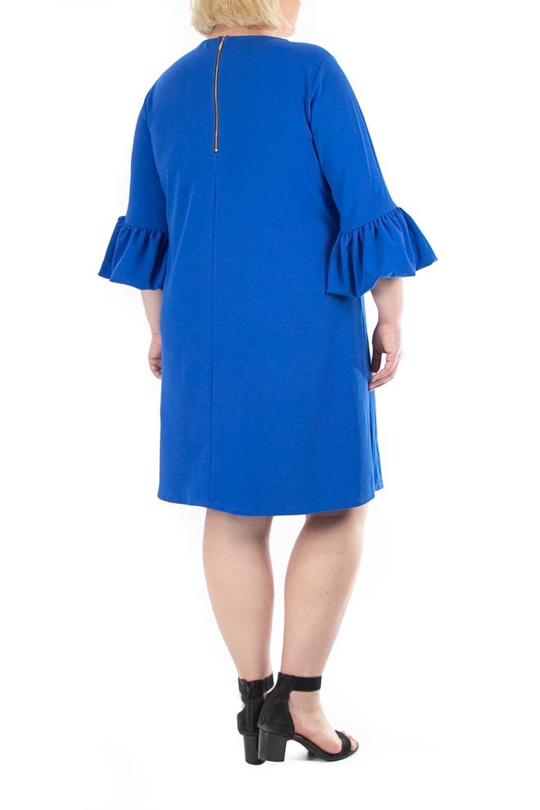 Solid Three-Quarter Bell Sleeve Shift Dress, Alternate, color, DEEP SAPPHIRE