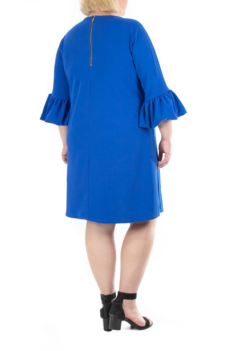 Nina Leonard Solid Three-Quarter Bell Sleeve Shift Dress, Alternate, color, Deep Sapphire