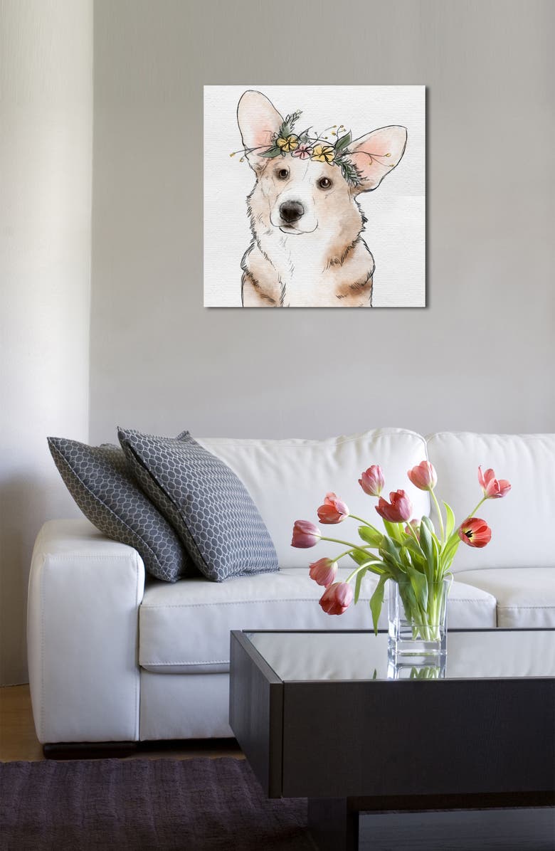 Oliver Gal Floral Crown Corgi Canvas Wall Art, Alternate, color, 