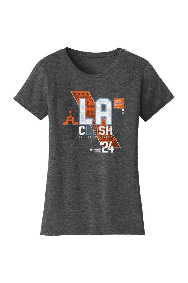 Women's Checkered Flag Sports  Black 2024 Clash at the Coliseum Graphic Scoop Neck T-Shirt, Alternate, color, Charcoal