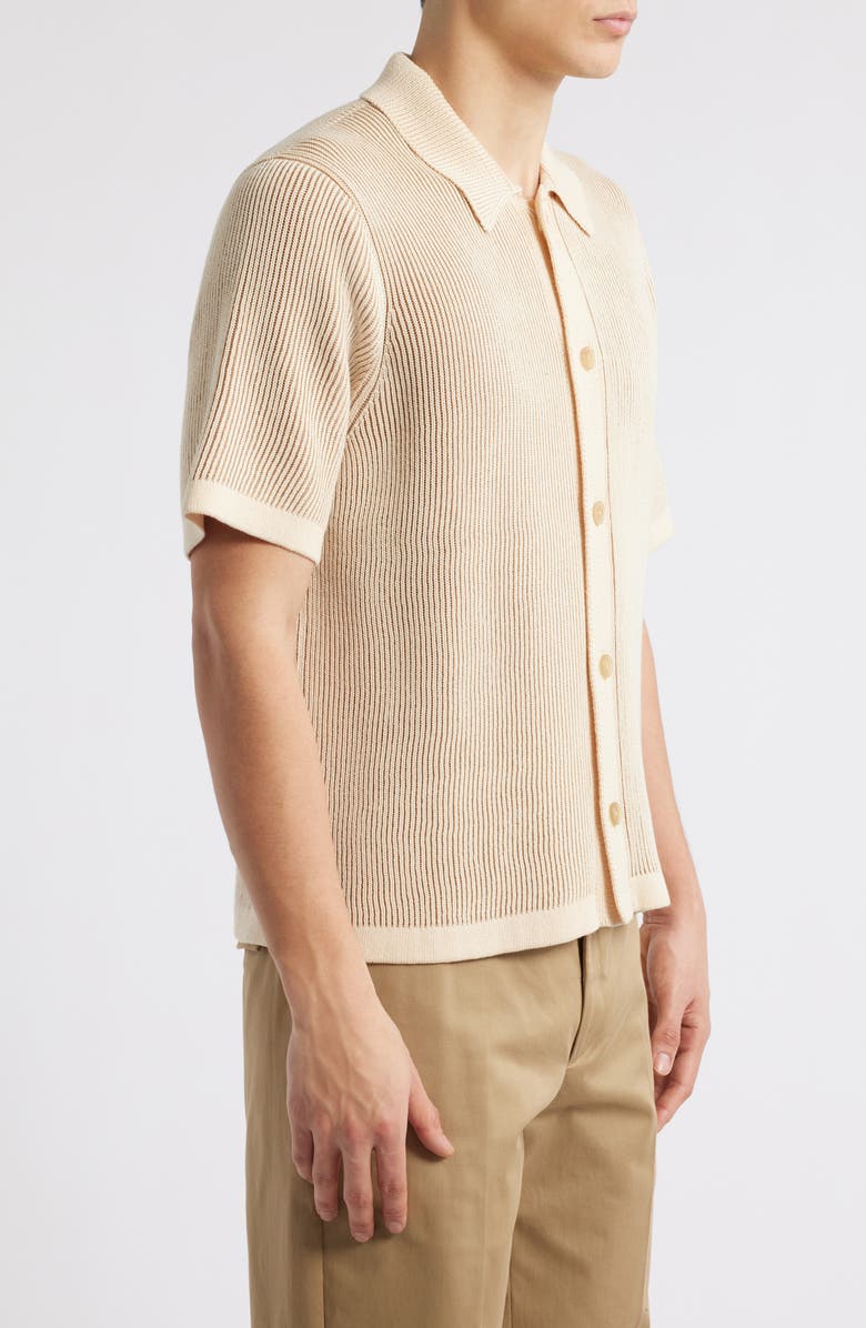 Corridor Plated Short Sleeve Cotton Cardigan, Alternate, color, Natural