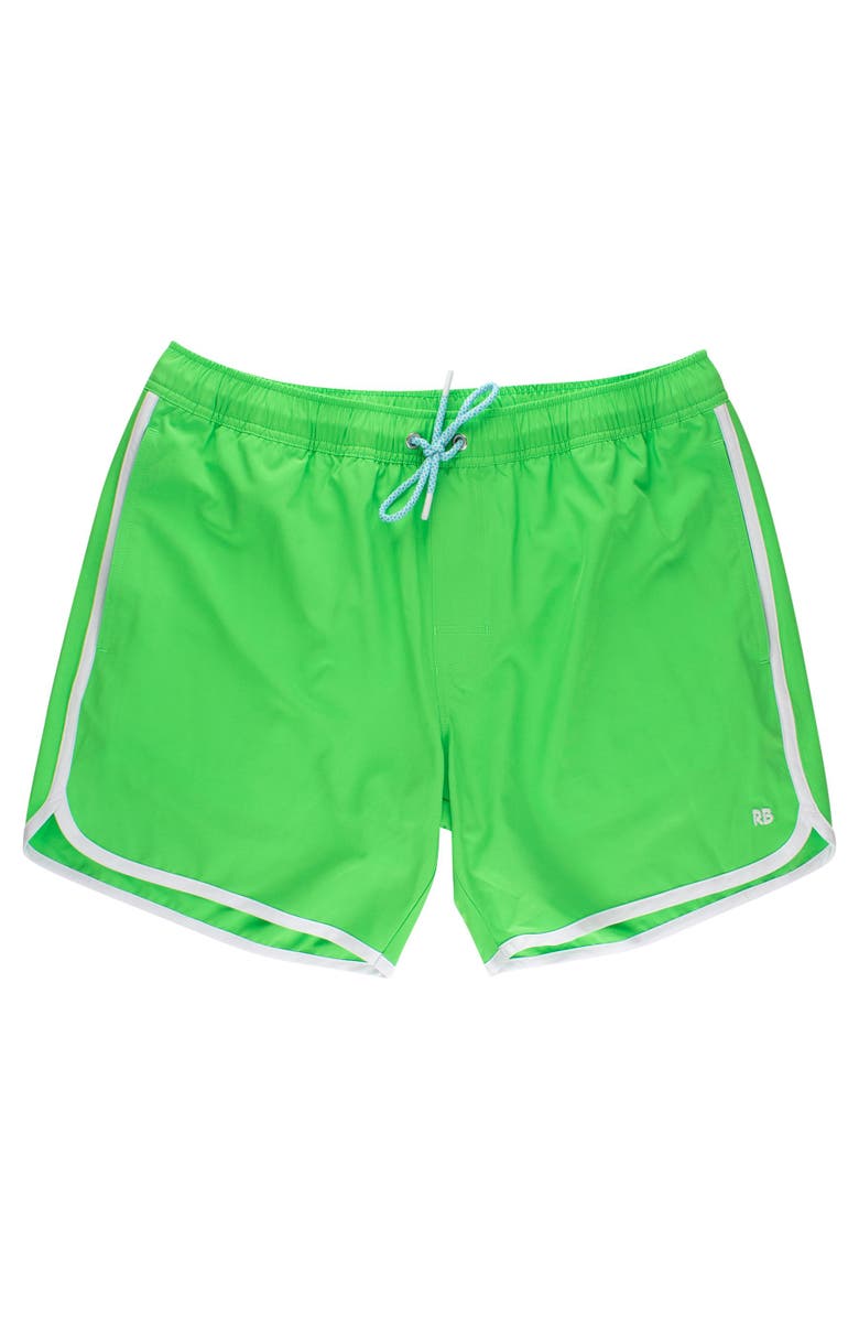 RuggedButts UPF50+ Sun Protected Men's Stretch Dolphin Hem Swim Trunks, Main, color, Neon Lime