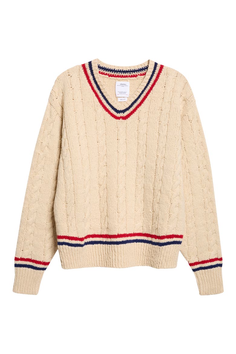 Collegia Cable Knit V-Neck Wool & Cashmere Sweater, Alternate, color, IVORY