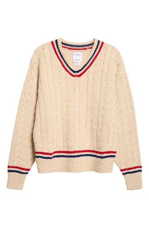 Collegia Cable Knit V-Neck Wool & Cashmere Sweater