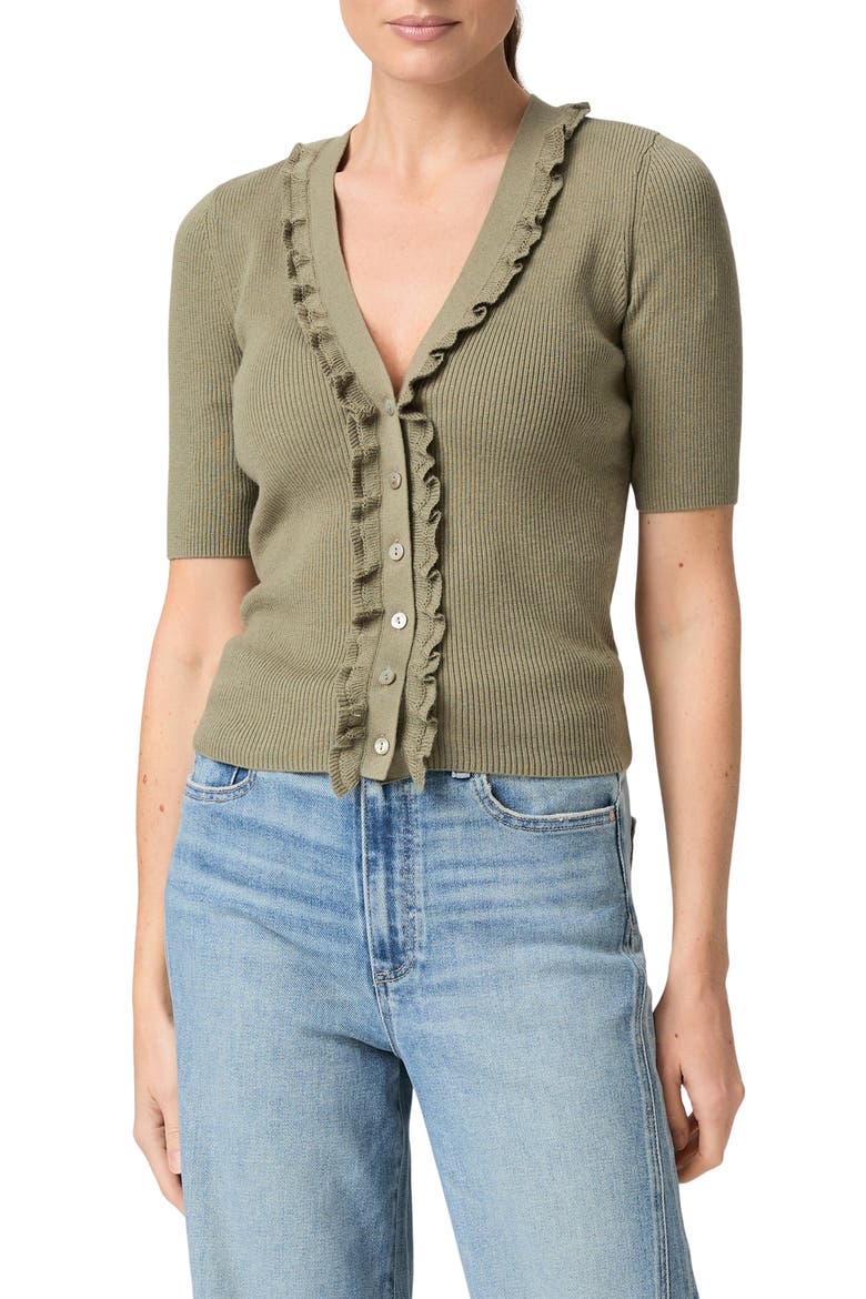 Demetra Ruffle Rib Short Sleeve Cardigan (Women) | Nordstrom
