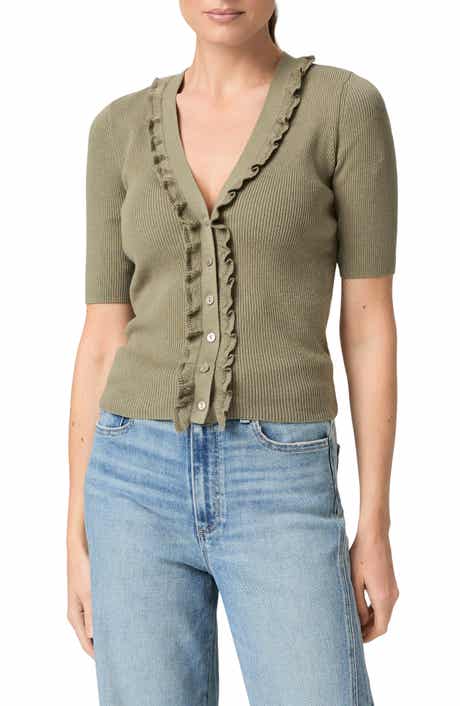 Demetra Ruffle Rib Short Sleeve Cardigan