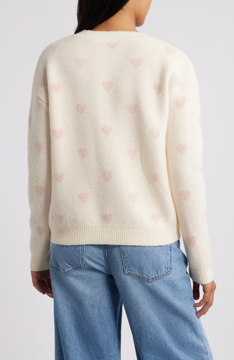 Bobeau Hearts Jacquard Sweater, Alternate, color, Ivory/ Pink