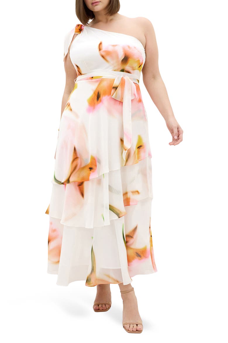 Metallic One-Shoulder Tiered Dress, Main, color, SUMMER FLEUR