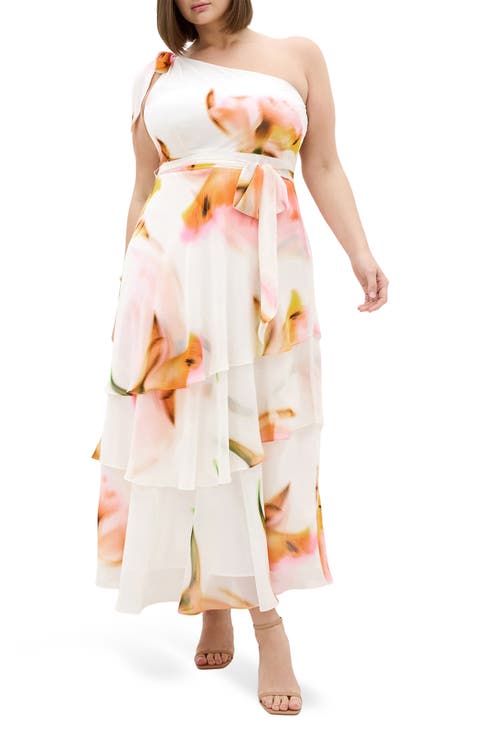 Metallic One-Shoulder Tiered Dress