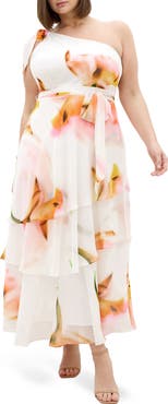 City Chic Metallic One-Shoulder Tiered Dress