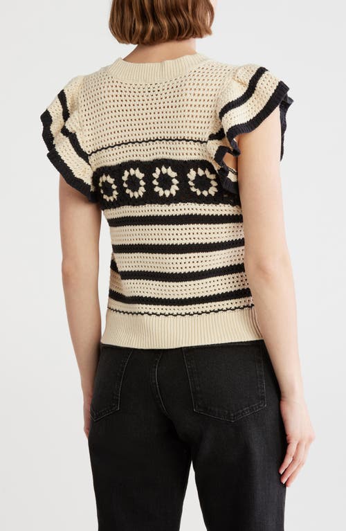 Elie Elie Tahari Open Stitch Flutter Sleeve Sweater In Multi