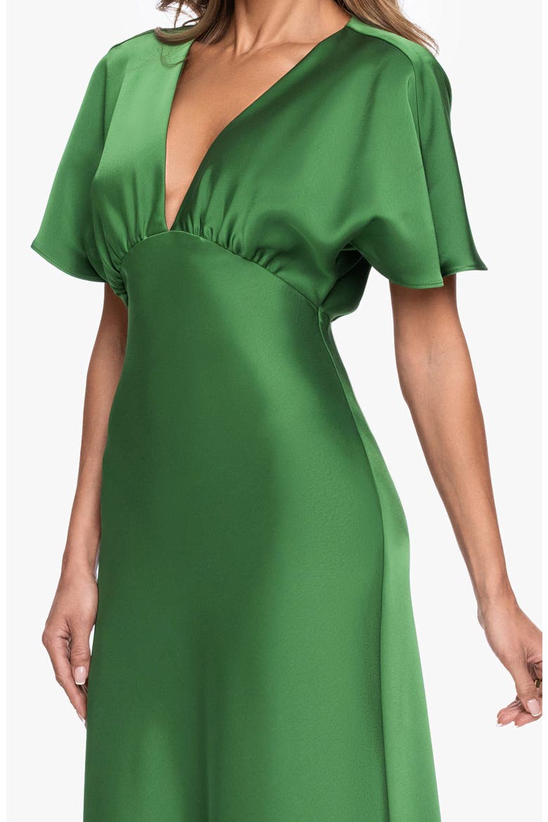 V-Neck Satin Gown, Alternate, color, MOSS