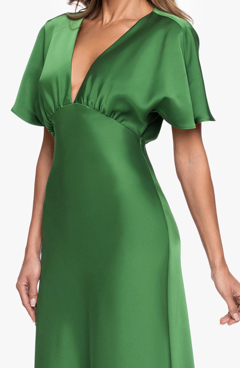 Betsy & Adam V-Neck Satin Gown, Alternate, color, Moss