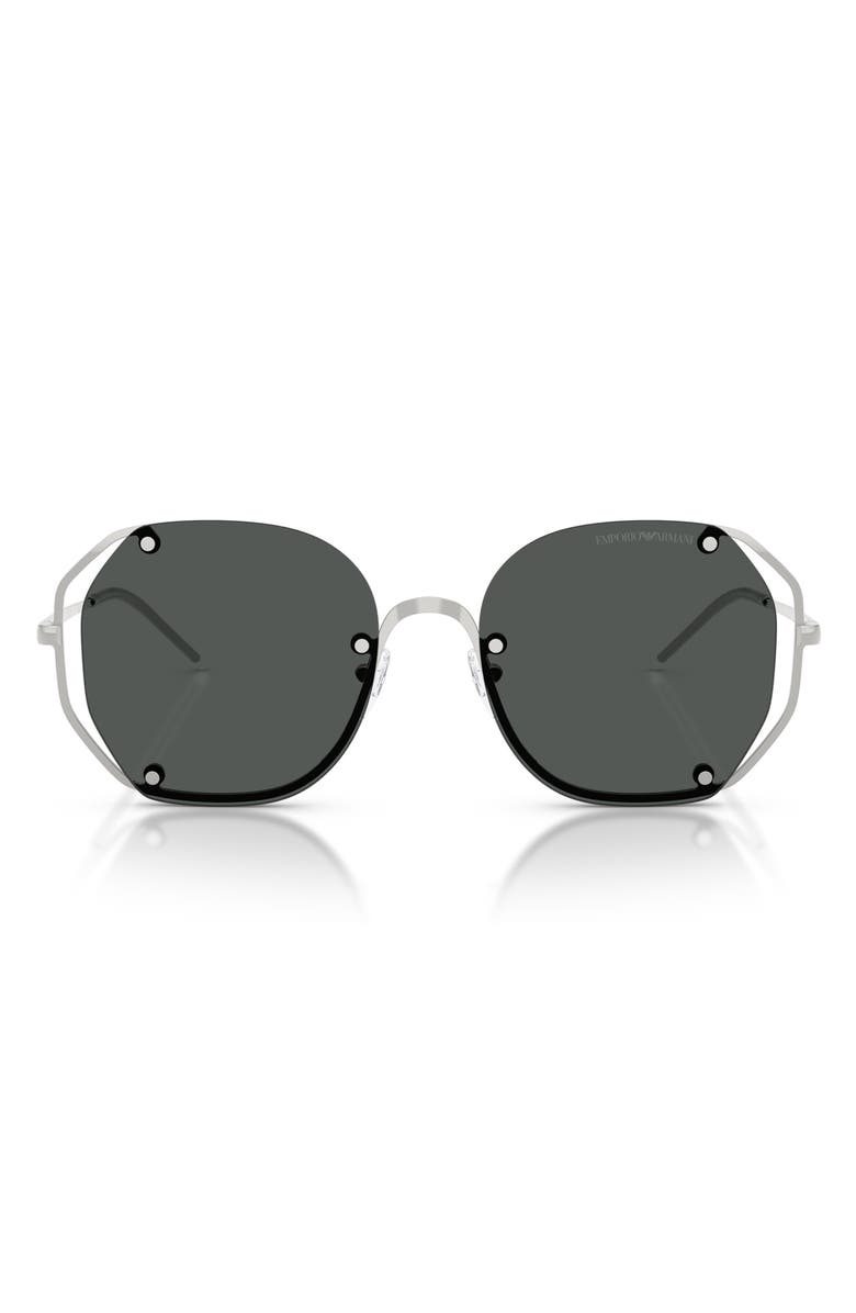 Emporio Armani 54mm Irregular Sunglasses, Main, color, Shiny Silver / Dark Grey