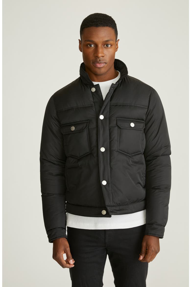 Quilted Puffer Trucker Jacket, Alternate, color, BLACK