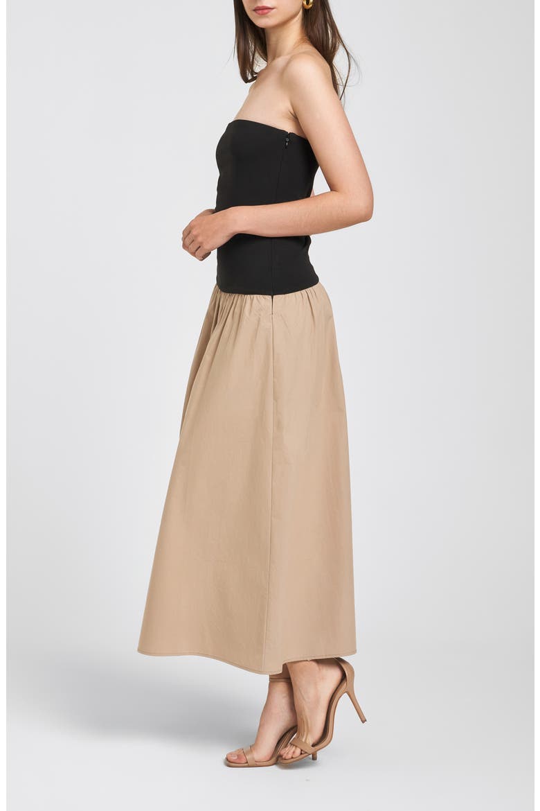 Kierstin Strapless Midi Dress, Alternate, color, BLACK / KHAKI